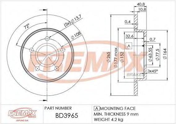 Тормозной диск FREMAX BD-3965