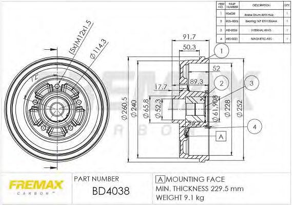 Тормозной барабан FREMAX BD-4038