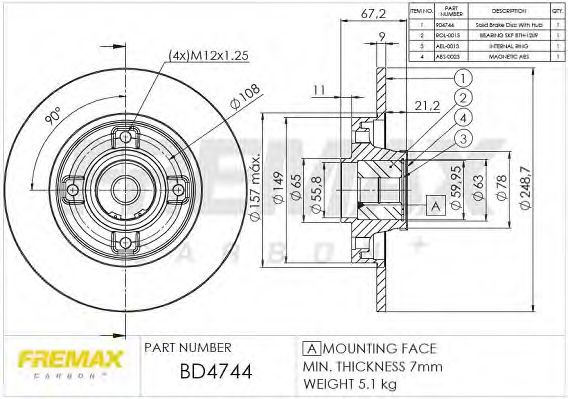 Тормозной диск FREMAX BD-4744