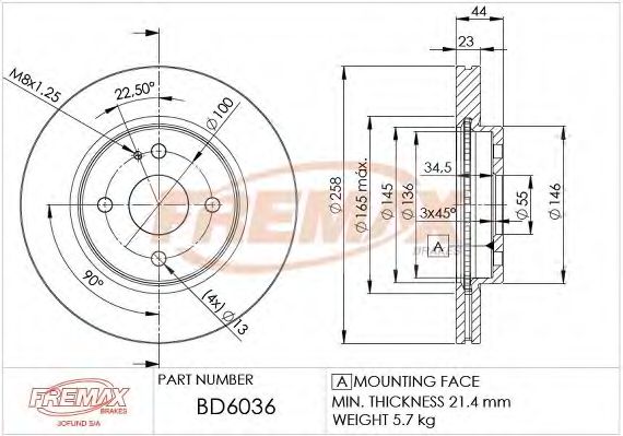 Тормозной диск FREMAX BD-6036