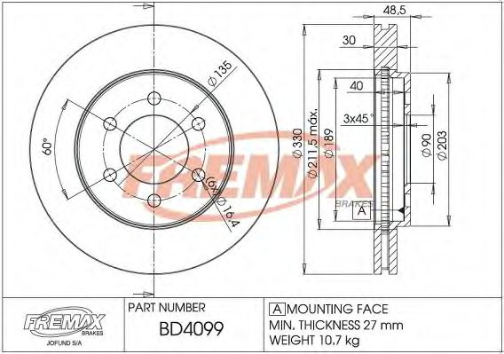 Тормозной диск FREMAX BD-4099