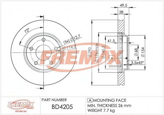 Тормозной диск FREMAX BD4205