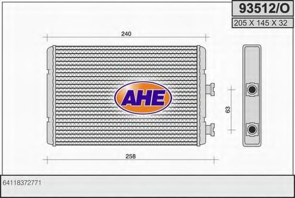 Теплообменник, отопление салона AHE 93512/O