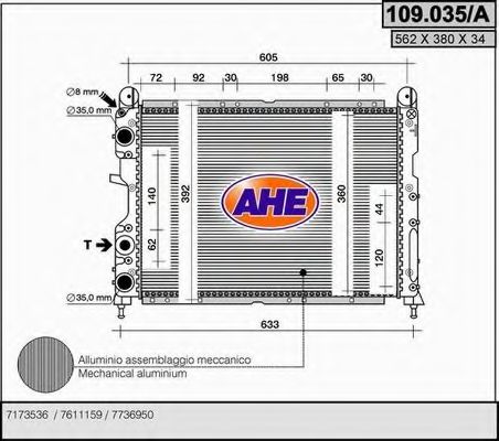 Радиатор, охлаждение двигателя AHE 109.035/A