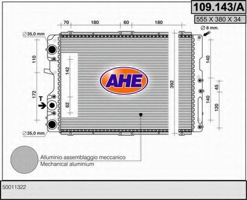 Радиатор, охлаждение двигателя AHE 109.143/A