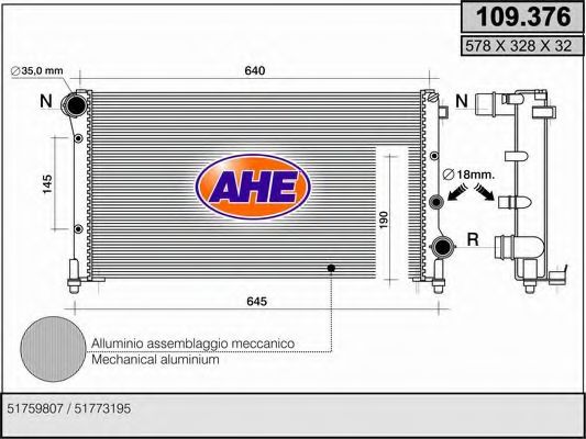 Радиатор, охлаждение двигателя AHE 109.376