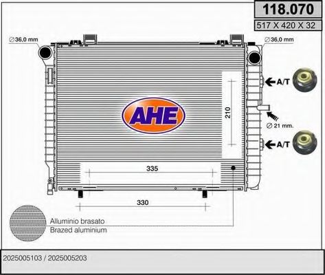 Радиатор, охлаждение двигателя AHE 118.070