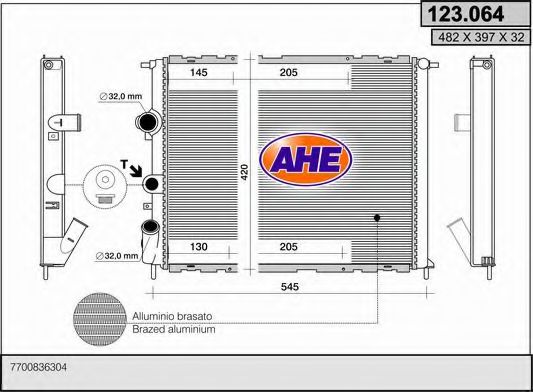 Радиатор, охлаждение двигателя AHE 123.064
