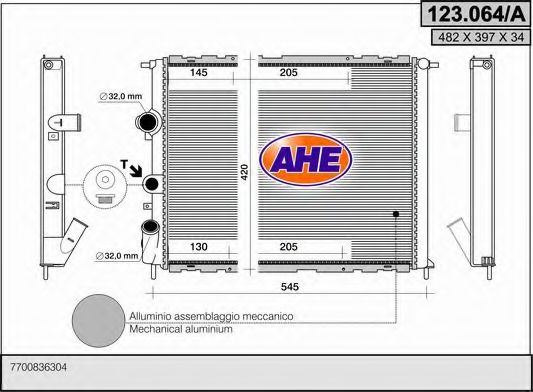 Радиатор, охлаждение двигателя AHE 123.064/A