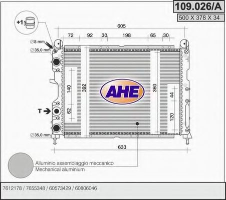 Радиатор, охлаждение двигателя AHE 109.026/A