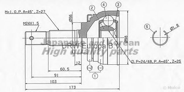 Шарнирный комплект, приводной вал ASHUKI NI-470I