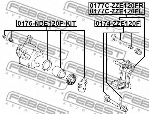 Комплект поддержки корпуса скобы тормоза FEBEST 0177C-ZZE120FL