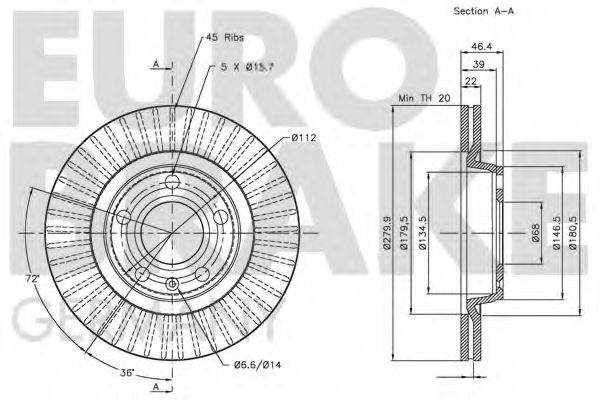 Тормозной диск EURODEAL AUTOPARTS 945