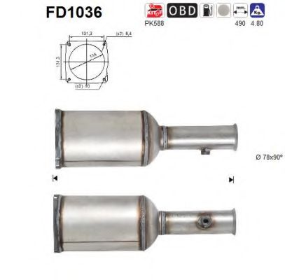 Сажевый / частичный фильтр, система выхлопа ОГ AS FD1036