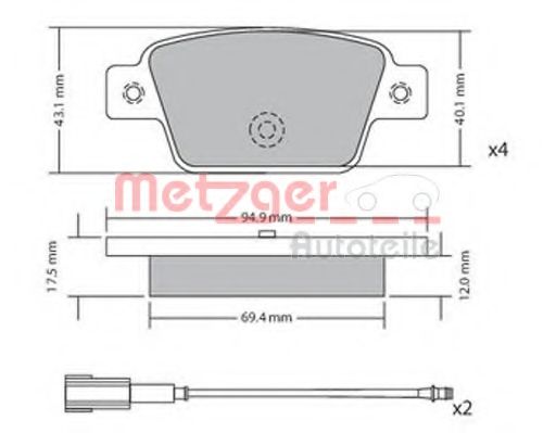 Комплект тормозных колодок, дисковый тормоз METZGER 1170682