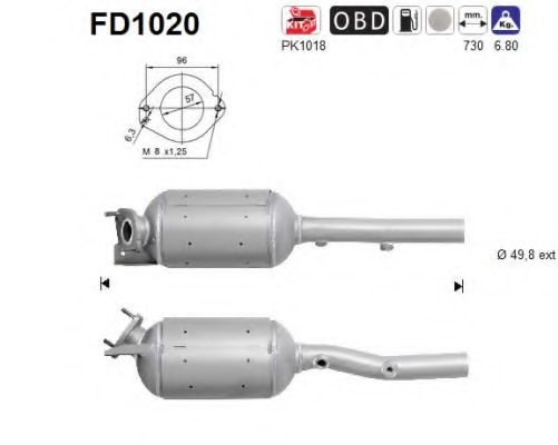 Сажевый / частичный фильтр, система выхлопа ОГ AS FD1020