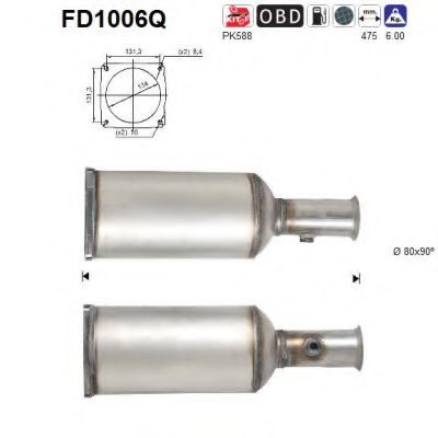 Сажевый / частичный фильтр, система выхлопа ОГ AS FD1006Q