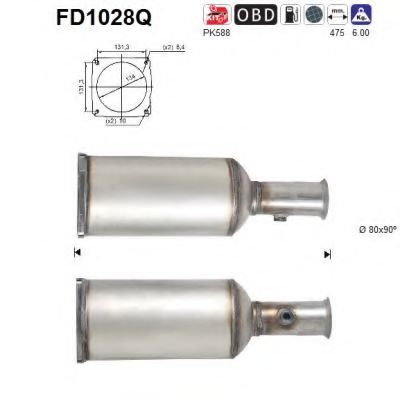 Сажевый / частичный фильтр, система выхлопа ОГ AS FD1028Q