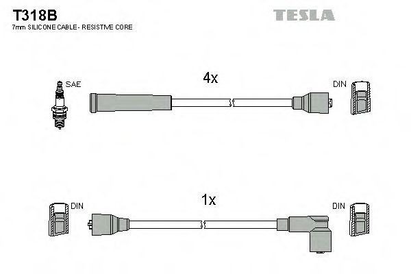 Комплект проводов зажигания TESLA T318B