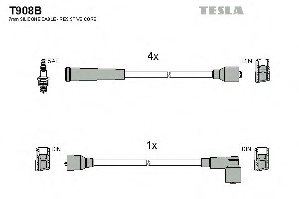 Комплект проводов зажигания TESLA T908B