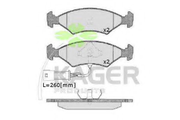 Комплект тормозных колодок, дисковый тормоз KAGER 35-0181