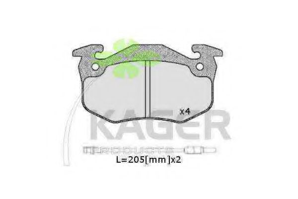 Комплект тормозных колодок, дисковый тормоз KAGER 350402