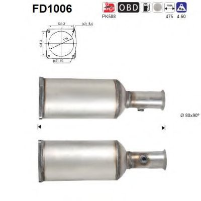 Сажевый / частичный фильтр, система выхлопа ОГ AS FD1006