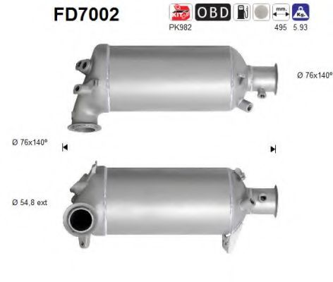 Сажевый / частичный фильтр, система выхлопа ОГ AS FD7002