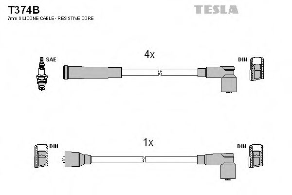 Комплект проводов зажигания TESLA T374B