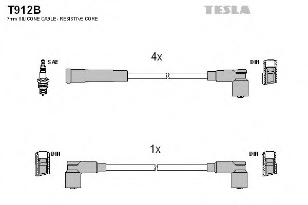 Комплект проводов зажигания TESLA T912B