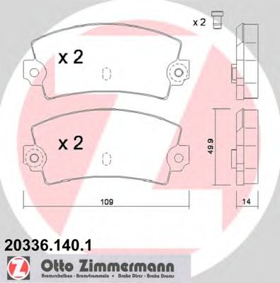 Комплект тормозных колодок, дисковый тормоз ZIMMERMANN 20336.140.1