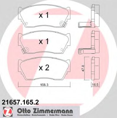 Комплект тормозных колодок, дисковый тормоз ZIMMERMANN 21657.165.2