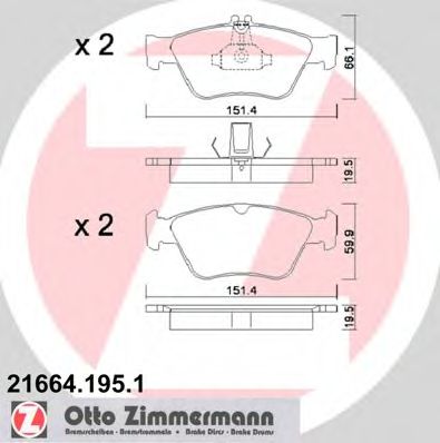 Комплект тормозных колодок, дисковый тормоз ZIMMERMANN 21664.195.1