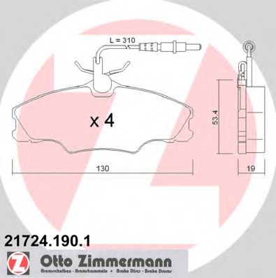 Комплект тормозных колодок, дисковый тормоз ZIMMERMANN 21724.190.1