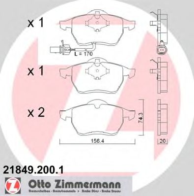 Комплект тормозных колодок, дисковый тормоз ZIMMERMANN 21849.200.1