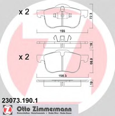 Комплект тормозных колодок, дисковый тормоз ZIMMERMANN 23073.190.1