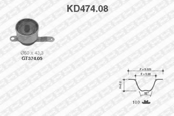 Комплект ремня ГРМ SNR KD474.08