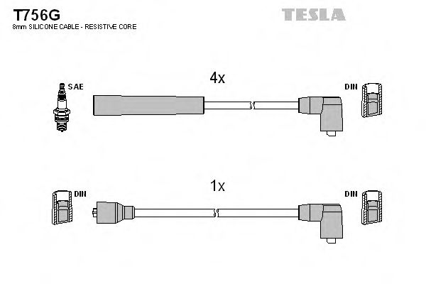 Комплект проводов зажигания TESLA T756G