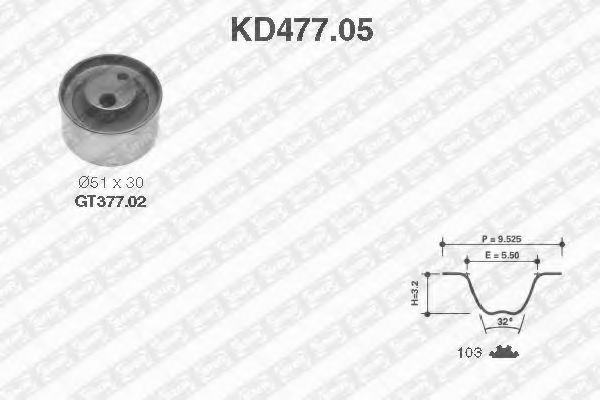 Комплект ремня ГРМ SNR KD477.05