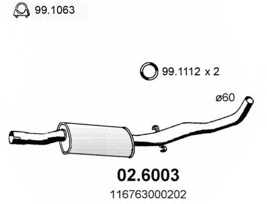 Средний глушитель выхлопных газов ASSO 02.6003
