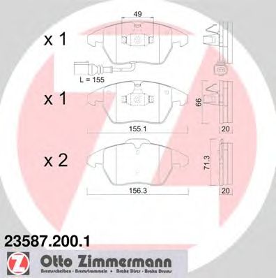 Комплект тормозных колодок, дисковый тормоз ZIMMERMANN 23587.200.1