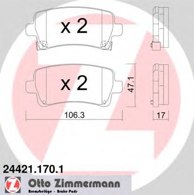 Комплект тормозных колодок, дисковый тормоз ZIMMERMANN 24421.170.1