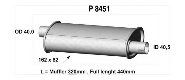 Глушитель выхлопных газов конечный, универсальный FENNO 8451