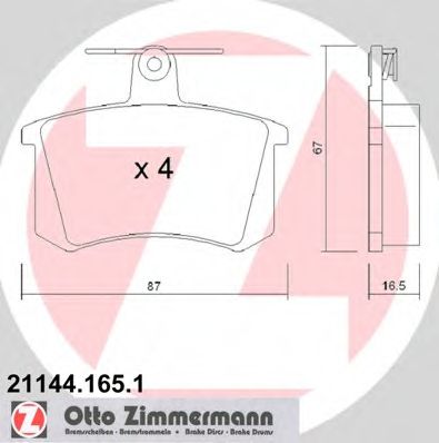 Комплект тормозных колодок, дисковый тормоз ZIMMERMANN 21144.165.1