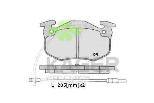 Комплект тормозных колодок, дисковый тормоз KAGER 350616