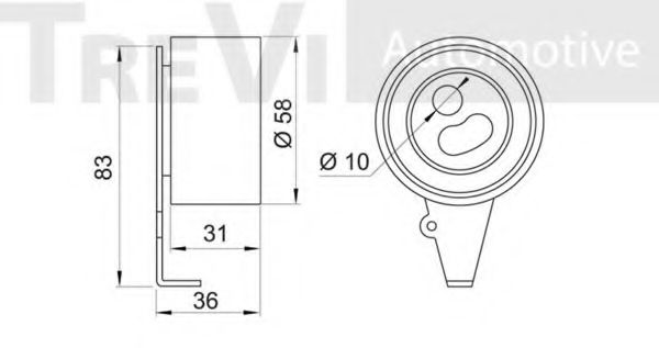 Натяжной ролик, ремень ГРМ TREVI AUTOMOTIVE T1378