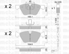 Комплект тормозных колодок, дисковый тормоз METELLI 22-0557-3K