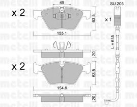 Комплект тормозных колодок, дисковый тормоз METELLI 22-0557-5K