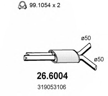 Средний глушитель выхлопных газов ASSO 26.6004