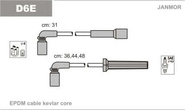 Комплект проводов зажигания JANMOR D6E